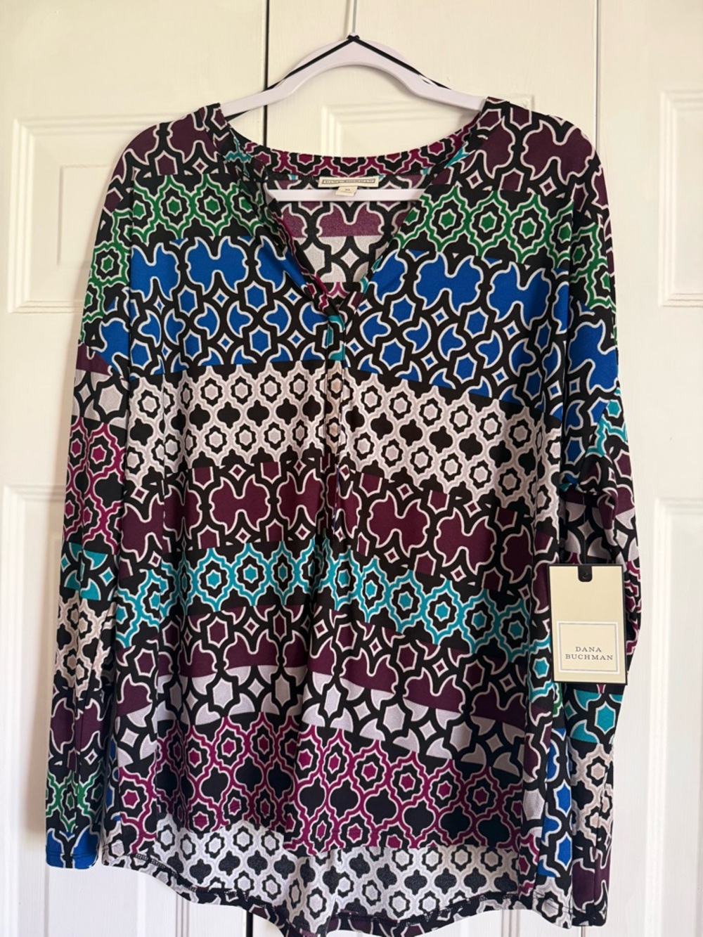 Dana Buchman Multicolor Geometric Long-Sleeve Top